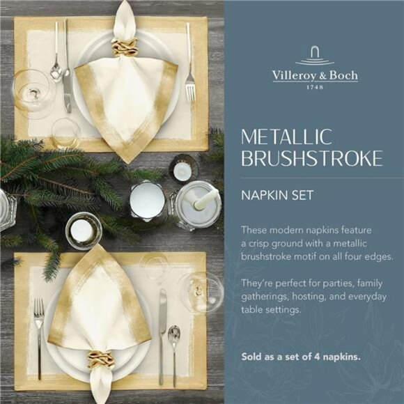 Linen blend cloth napkins set of 4 ivory gold metallic dinner table decor 21 inc - Picture 3 of 8